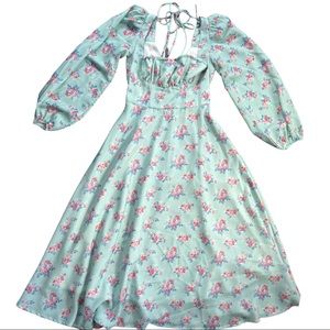 Midi pink floral minty dress